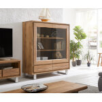 Vitrine live - edge 140x150 cm acacia naturel � bord droit 2 portes 2 tiroirs massif