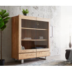Vitrine live - edge 140x150 cm acacia naturel bordure de tronc d'arbre 2 portes 2 tiroirs massif
