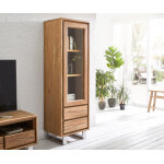 Vitrine live - edge 60x190 cm acacia naturel arête droite 1 porte 2 tiroirs massif Vitrine live - edge 60x190 cm acacia naturel arête droite 1 porte 2 tiroirs massif
