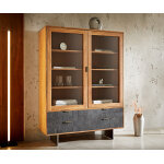 Vitrine teele 115x150 cm acacia naturel ardoise 2 portes 4 tiroirs pied flottant inoxydable Vitrine teele 115x150 cm acacia naturel ardoise 2 portes 4 tiroirs pied flottant inoxydable