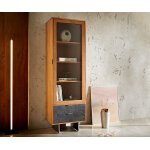 Vitrine teele 60x180 cm acacia naturel ardoise 1 porte 2 tiroirs pied flottant inoxydable Vitrine teele 60x180 cm acacia naturel ardoise 1 porte 2 tiroirs pied flottant inoxydable