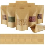 100 sachets a fond plat, sacs kraft avec fen�tre, 9 x 14 cm (3, 5 x 5, 5 pouces), sacs bruns refermables ...