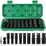 11 pcs douille a choc 1 / 2, douille cle a choc et 2 adaptateurs de douille avec bote de rangement en ...