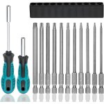 14 pièces tournevis torx magnetique, 100mm embouts de vissage long, 1 / 4 tournevis torx avec trou central, ... 14 pièces tournevis torx magnetique, 100mm embouts de vissage long, 1 / 4 tournevis torx avec trou central, ...