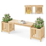 2 en 1 jardinire en sapin avec banc costway, sige dcoratif 2 places, 2 bacs a fleurs latraux, conception ...