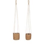 2 cache - pots en jonc de mer marron clair h16