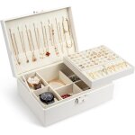 2 couches bote a bijoux, bote de rangement de bijoux en cuir double couche pour femme fille femme, ...