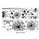 2 noir, 60 * 90cm stickers muraux pissenlit d�coration murale, grand pissenlit fleur v�g�tal autocollant ...