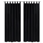 2 pcs rideau  passant micro satin noir 140 x 175 cm