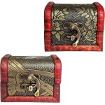 2 pices mini coffre trsor, rtro bote bijoux petits bois, coffre trsor pirate, mini bote de rangement, ...