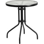 23. 75rd table de patio en alliage d'acier et verre plastique, transparent / noir, 60, 3 cm ronde