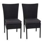 2x chaises fauteuils pour balcon jardin empilable en poly - rotin noir coussin gris fonc� 04 0000264