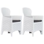 2x chaise de jardin et coussin blanc plastique aspect rotin terrasse