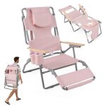 3 en 1 chaise de jardin pliante extrieur costway, trou pour visage, dossier rglable, oreiller, fauteuil ...