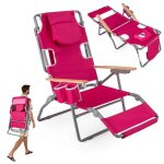 3 en 1 chaise de jardin pliante ext�rieur costway, trou pour visage, dossier r�glable, oreiller, fauteuil ...