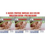 3 aleses protege matelas 60x120 molleton + pvc uni blanc