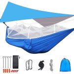 300kg portable double camping hamac parachute tissu avec moustiquaire, bleu