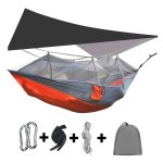 300kg portable double camping hamac parachute tissu avec moustiquaire, gris