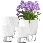 4 pcs pots de fleurs en plastique, 20 / 15 / 12cm pot de fleurs auto - arrosant, bac a reserve d'eau ...