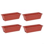 4 x jardinires rectangulaires en plastique rouge brique avec plusieurs trous de drainage et plateau ...