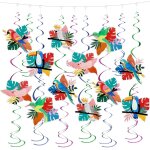 42 pices dcoration oiseaux tropicaux, perroquet toucan spirales suspendues feuille mtallique pour ...