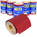 5 rouleaux de papier abrasif ponceuse vibrante manuelle. bande poncage papier de verre en toile meri ...