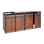 Abri pour 4 poubelles cache - poubelles ext�rieur extensible m�tal anthracite aspect bois cerisier fonc� ...
