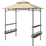 Abri pour barbecue - pavillon pour barbecue - barnum - 4 etag�res - m�tal noir tissu beige