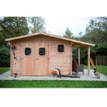 Abri dommar douglas madriers 28 mm - 17, 20 m - avec bûcher - sans plancher Abri dommar douglas madriers 28 mm - 17, 20 m - avec bûcher - sans plancher