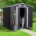 Abri de jardin 3, 7m gris en acier galvanis� avec base