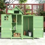 Abri de jardin, l x p : 118 x 54 cm, 118 x 54 x 173 cm (l x p x h) bois, vert, toit en pvc (lot de 1, ...
