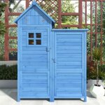 Abri de jardin, l x p : 118 x 54 cm, 118 x 54 x 173 cm (l x p x h), tout temps, bois, bleu, toit en pvc ...