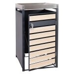 Abri poubelle avec bac a plantes porte verrouillable 125 x 68 x 80 cm m�tal aspect bois de h�tre anthracite ...
