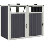 Abri poubelles double - cache poubelles 2 x 240l - portes, couvercles - t�le acier ondul� blanc gris