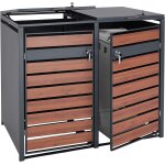 Abri de poubelle en m�tal pour deux poubelles de 80 a 240 litres anthracite aspect bois de cerisier brun ...
