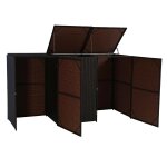 Abris poubelle en polyrotin marron 3 compartiments trois couvercles a charni�res 120l cadre en acier ...