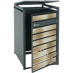 Abri de poubelle vrouillable en mtal anthracite aspect bois dor mdj04179
