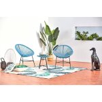 Acapulco : ensemble 2 fauteuils oeuf + table basse bleu
