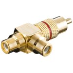 Adaptateur cinch y, m�le vers 2x femelle, version or, rouge, 1x fiche rca 2x prises rca. version couleur ...