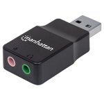 Adaptateur manhattan 152754 [1x usb 2. 0 type a m�le - 2x jack femelle 3. 5 mm] noir