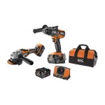 Aeg - combo 2 outils : perceuse percussion brushless, meuleuse 125mm brushless + 2 batteries 5, 0 ah ...