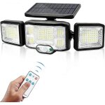 Applique murale solaire d'extrieur  led, 3 ttes, 192 led, dtecteur de mouvement, tanche ip65