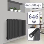 Aquamarin radiateur horizontal -  panneau plat simple, 600 x 886 x 52 mm, acier, anthracite - chauffage ...