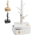 Arbre a bijoux en bois blanc - 4 niveaux avec bote de rangement - organisateur de bijoux pour colliers, ...