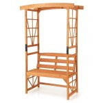 Arche de jardin pour plantes grimpantes costway 120x58x189 cm - 2 en 1 banc de jardin 2 places - en bois ...