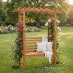 Arche a roses avec banc hwc - q21, arche de jardin, tuteur, banc de jardin en bois certifi� mvg 201 x ...