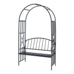 Arche a rosiersde jardin avec banc 205 x 114 x 55 cm acier noir helloshop26 03 0008857