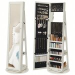 Armoire  bijoux pivotante sur pieds, meuble de rangement 3 - en - 1 pour cosmtiques, avec miroirs, ...