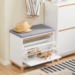 Armoire � chaussures avec 1 abattants et 1 coussin effet bois blanc