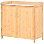 Armoire de jardin sur pied table de rempotage 2 en 1 - double porte, etag�re, plateau t�le acier galvanis� ...